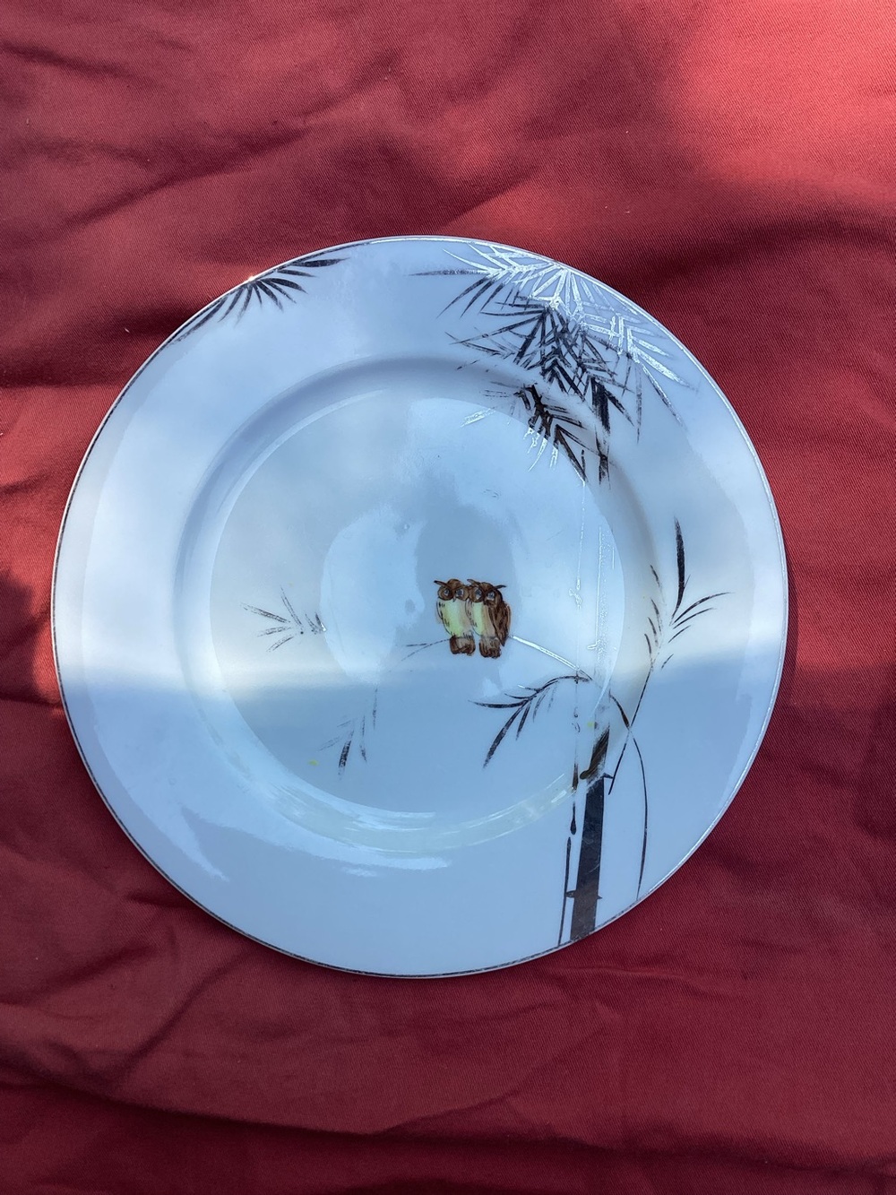 🦉 Vintage KUTANI OWL BAMBOO   Dinner PLATE 10 1/2"  EVC 1950 🎍